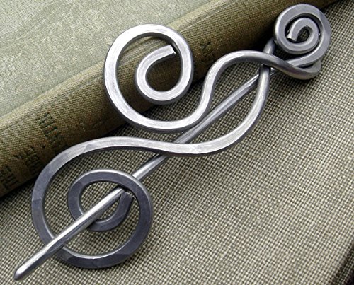 Dancing Swirls Shawl Pin, Aluminum Sweater Brooch, Spirals Scarf Pin