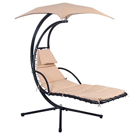 Giantex Hanging Chaise Lounger Chair Arc Stand Air Porch Swing Hammock Chair Canopy