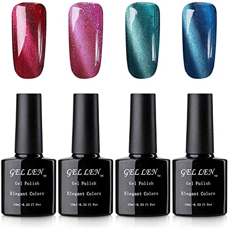 Gellen UV Gel Nail Polish Set - 4 Colors Charm Cat Eye Series with 1pc Magnet Wand, Sweet Candy