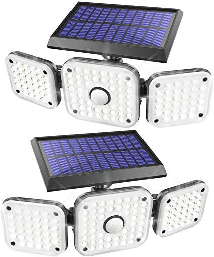 JOMARTO Solar Motion Lights Outdoor,3 Head Security Lights with Motion Sensor，Adjustable 112 LED Flood Lights Waterproof270° Wide Angle Security Lights for Porch Garden Patio Yard Backyard （2 Pack）