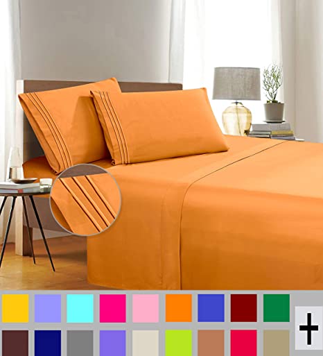 Elegant Comfort 1500 Thread Count Wrinkle & Fade Resistant Egyptian Quality 4-Piece Bed Sheet Set Ultra Soft Luxurious Set includes Flat Sheet, Fitted Sheet and 2 Pillowcases, King Size, Joyful Orange