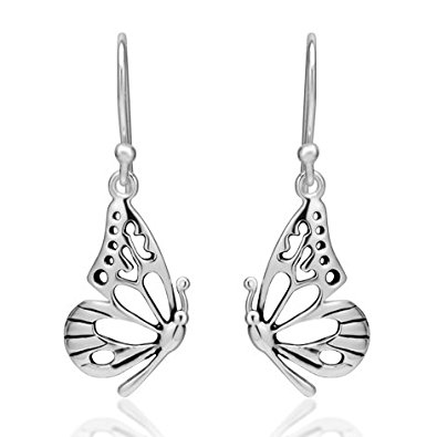 925 Sterling Silver Open Half Butterfly Wing Dangle Hook Earrings