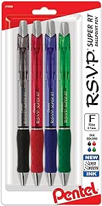 Pentel RSVP Super RT Ballpoint Pen, (0.7mm) Fine Line, Assorted Ink (ABCD), 4-pk - BX477BP4M