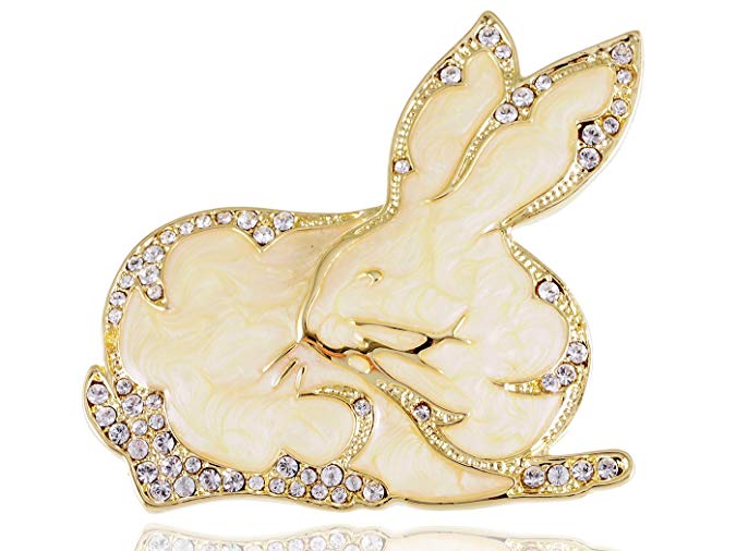 Alilang Womens Gold Tone Clear Rhinestones Blush Rabbit Bunny Hare Brooch Pin