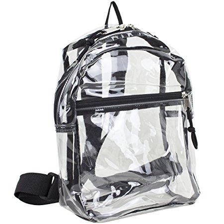 Eastsport 100% Transparent Clear Mini Backpack with Adjustable Straps, Clear/Black