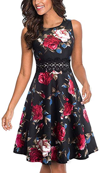 HOMEYEE Women's Sleeveless Cocktail A-Line Embroidery Party Summer Wedding Guest Dress A079