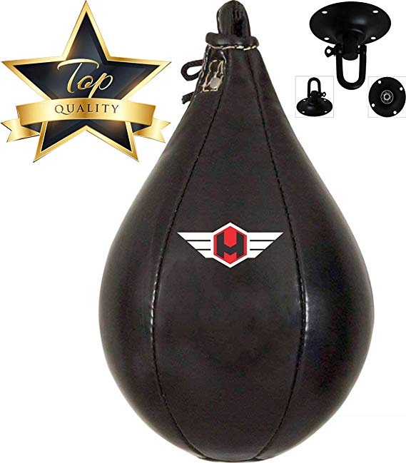 Hunter Speed Ball Boxing Cow Hide Leather MMA Muay Thai Training Punching Dodge Striking Bag Kit Hanging Swivel Workout