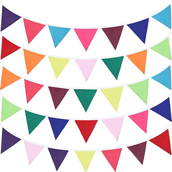 49.2 Feet Fabric Bunting Banner 46 Pieces Multicolor Triangle Flags Pennant Banners Bunting Garlands for Wedding Baby Shower Birthday Party Garden Decoration Indoor Outdoor Activity (Rainbow Color)