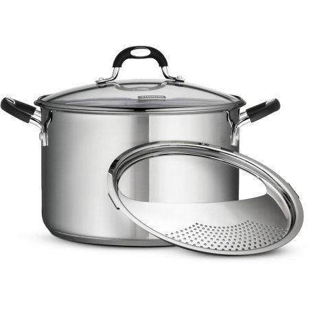 Tramontina 8-Quart Gourmet Stainless-Steel Covered Stock Pot with Lock and Drain