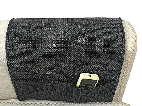 Greenery-GRE 4 Pockets Sofa Armrest Organizer Couch Chair Double Sided Waterproof Caddy Organiser TV Remote Control Magazine Book Newspaper Phone Holder Storage Bag (Black Grey, Cotton Linen)