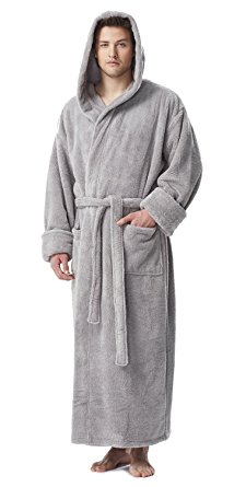 Arus Men's Fleece Robe, Long Hooded Turkish Bathrobe