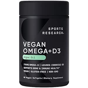 Sports Research Vegan Omega-3 Fish Oil Algae Oil, 60 Veggie Softgels