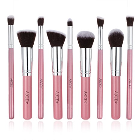 Abody 9Pcs Makeup Brush Kit Wood Professional Cosmetic Set Foundation Brush Powder Brush Eyeshadow Brushes Pink
