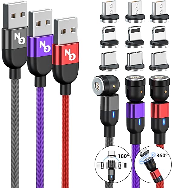 NG Magnetic phone charger 3 PACK usb cable , for android charger and ALL other smartphones, data transfer with 3 in 1 magnet charger, compatible with micro usb , usb-c cable and ALL other smartphones. Android Auto, Car play compatible.