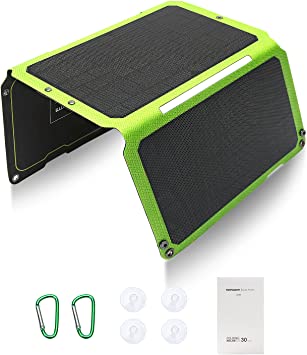 SUPAREE 30W Chargeur Solaire,Etfe Chargeur Pliable Solaire 3 Panneaux Imperméable Léger Portable avec 2 Ports USB pour Tout Téléphone Portable,Compatible avec Caméra, Tablette, Écouteurs etc