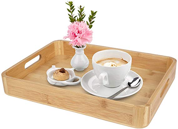 Wooden Serving Tray with Handles Bamboo bed table tray,Platters Breakfast Tray Perfect for Kitchen Breakfast in Bed Tea Coffee Table Party Tray