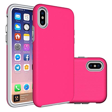 iPhone X Case,Berry (TM) [Non-Slip] [Drop Protection] [Shock Proof] [Dual Lawyer] Hybrid Defender Armor Full Body Protective Rugged Holster Case Cover for iPhone X 2017 Hot Pink