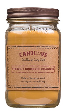 Candlove "Freshly Squeezed Oranges" Scented 16oz Mason Jar Candle 100% Soy Made In The USA