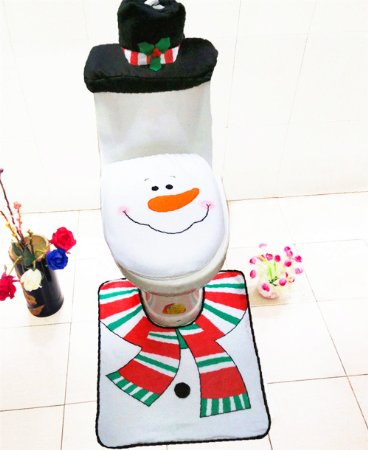 EIALA Christmas Decoration Santa Toilet Seat Cover and Rug and Tissue Box Cover Bathroom Set Gift Black Chrismas Snowman