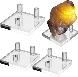 Hipiwe Clear Acrylic Display Stand - Three-Peg Display Easel Stands for Fossil Coral Geodes Rock Mineral Agate Small Collectibles, Set of 4