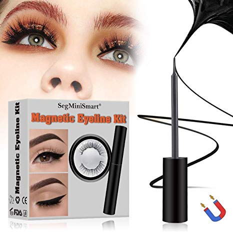 Magnetic Eyeliner, Magnetic Eyeliner with Magnetic Eyelashes, Waterproof Black Smooth Liquid Eyeliner and 3D Reusable 5 Magnets False Lashes for Party Dating Wedding, Natural Look and Long Lasting