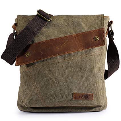 S-ZONE Canvas Messenger Bag Travel Vintage Lightweight Small Shoulder Crossbody Purse Daypack for Men Women (Army Green)