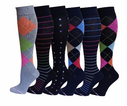 6 Pairs Women Graduated Compression Socks Assorted Colorful