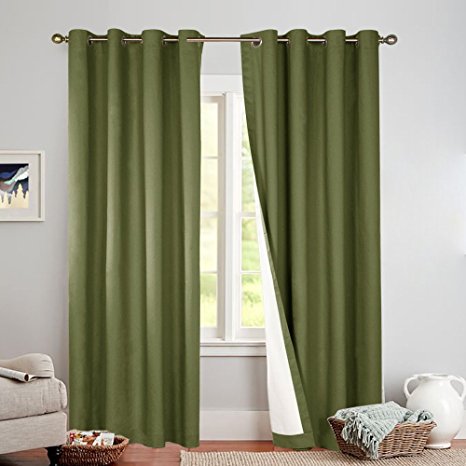 Blackout Lined Curtain Panels for Bedroom, Thermal Insulated Living Room Drapes 84 Inch Length, Sage, Grommet Top, Sold Individually