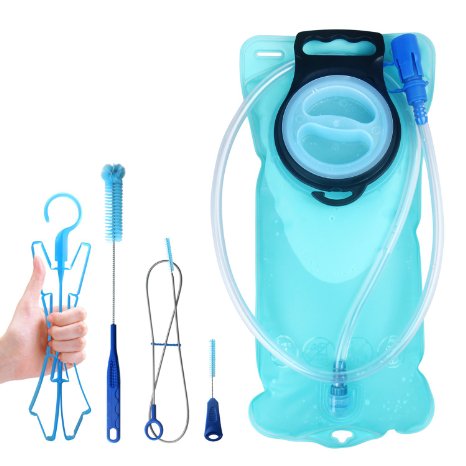 Tagvo Hydration Bladder 2 Liter BPA Free   4 in 1 Bladder Cleaning Kit, Leak-proof Water Reservoir with Switch On/Off Bite Valve, Easy Cleaning with 3 Brushes and Air Drying with Collapsible Frame