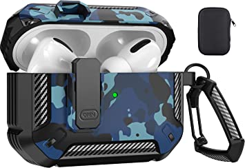 Maxjoy for AirPods Pro 2nd Generation Case Cover 2022, AirPods Pro 2 Protective Case with Lock Gen 2 Military Hard Rugged Shockproof Cover with Keychain Compatible with Apple Airpods Pro 2, Blue Camo