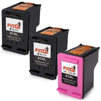 FUZOO Remanufactured for HP 61XL Ink Cartridge High Yield (2 Black   1 Tri-Color) Worked for HP Deskjet 1000 1050 1510 3050; ENVY 4500 5530;