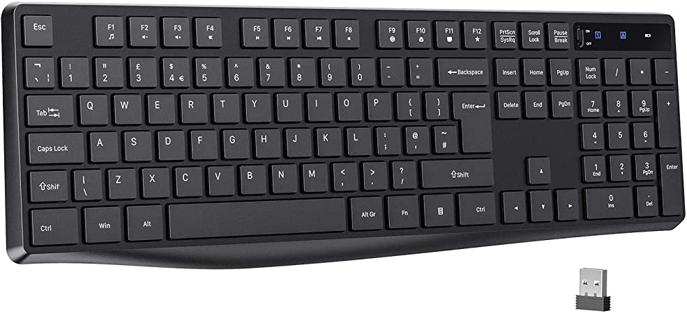 Wireless Keyboard[Stylish Full Size, 2.4G Plug & Play] VicTsing Computer Keyboard with Whisper-Quiet Design, UK Layout-Black