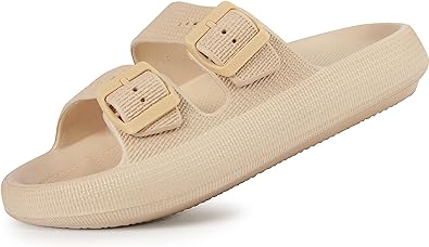 Weweya Sandals for Women and Men - Pillow Slippers - Double Buckle Adjustable Slides - EVA Flat Sandals