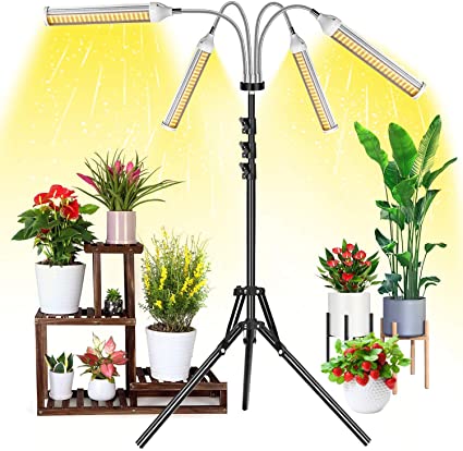 Garpsen Grow Light Stand, LED Floor Grow Lights for Indoor Plants, Full Spectrum LED Grow Light with Adjustable Gooseneck, 4 Switch Mode, 5 Dimmable Brightness, 3 Cycle Timer, 16-63 Inch Tripod