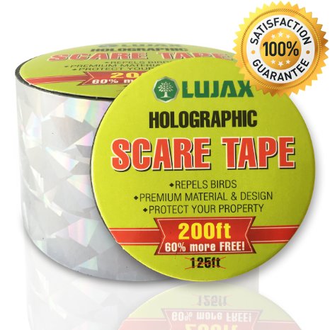 THE ORIGINAL Bird Repellent Scare Tape  FREE BONUS Best Bird Control Deterrent to Scare Birds Away No Need for Spikes Netting Traps or Scarecrow to Scare Away Birds - XL Roll 200 Ft 601m With 100 Money Back Guarantee