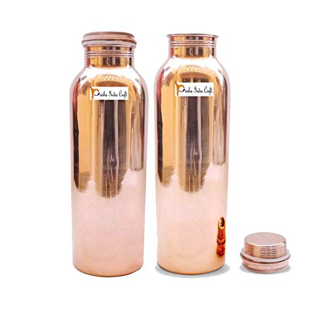 1000ml / 33oz - Set of 2 - Prisha India Craft ® Pure Copper Water Bottle for Health Benefits - | Joint Free, Handmade - Water Bottles - Handmade Christmas Gift