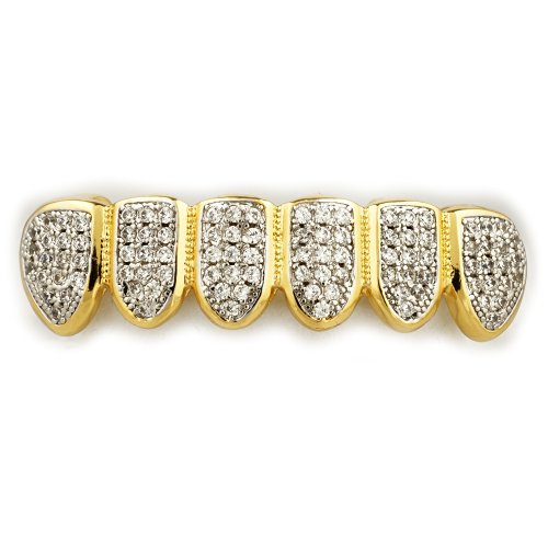 18K Gold Plated Grillz - Custom CZ Mouth Grills for Teeth