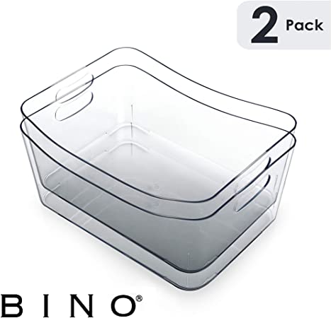 BINO Clear Plastic Storage Bin with Handles - Plastic Storage Bins for Kitchen, Cabinet, and Pantry Organization and Storage - Home Organizers and Storage - Refrigerator and Freezer (2PK- Small)