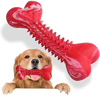 Dog Toy for Aggressive Chewers - Tough and Durable Chew Toy for Large Pet Breed - Indestructible Rubber Bone for Teeth Cleaning and Care - Stimulating Bristle for Teething Bites - Fun and Safe