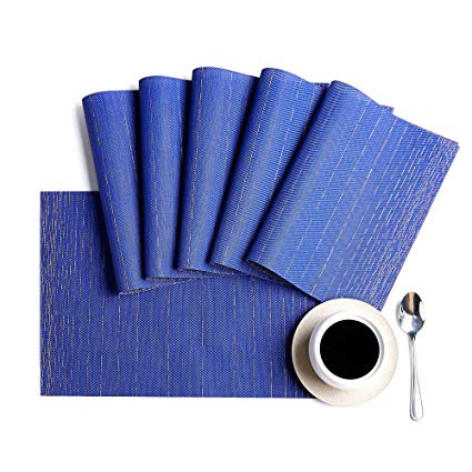 HQSILK Placemats, PVC Table Mats,Placemat Sets of 6 Non-Slip Washable Coffee Mats,Heat Resistant Kitchen Tablemats (Navy Blue)
