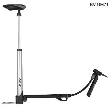 BV Bike Micro Floor Pump, In-line Gauge, Reversible Presta Schrader, Long Hose, Frame Mount (Silver or Carbon Color)