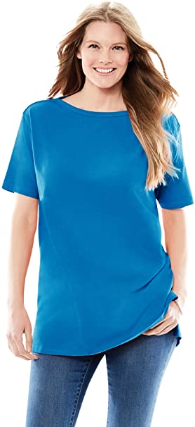 Woman Within Women's Plus Size Perfect Boat Neck Elbow-Lengh Sleeve Tunic