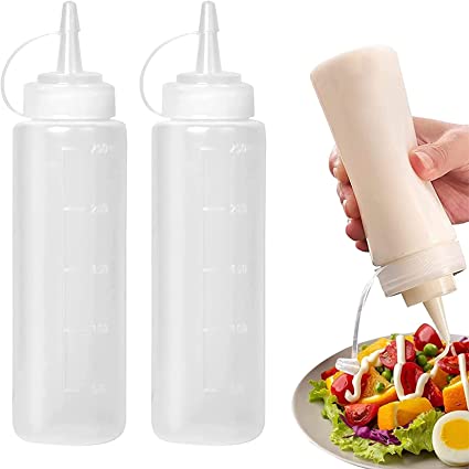 Abnaok 8oz Food Grade Plastic Squeeze Condiment Bottles with Cap for Sauce Bottle Seasoning Dispensers (2pcs)