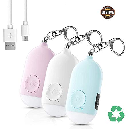 Siren Song Personal Alarm - 3 Pack USB Rechargerable Safesound 130dB Self Defense Alarm Keychain Emergency LED Flashlight USB Rechargerable