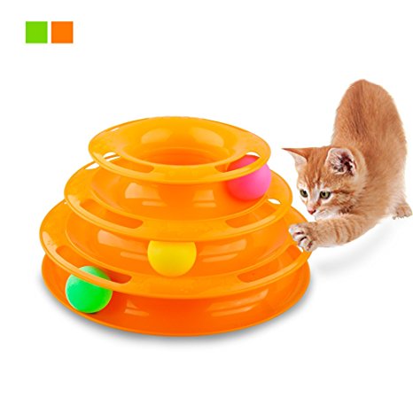 Gimilife Pet Three Levers Tower of Tracks Interactive Cat Toys Pet Ball Toys Amusement Plate for One or More Cats