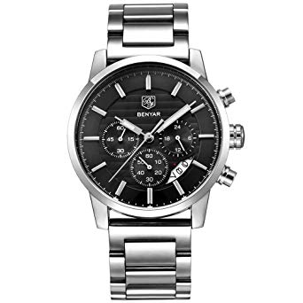 BENYAR Chronograph Waterproof Watches Business Sport Stainless Steel Band Strap Wrist Watch for Men