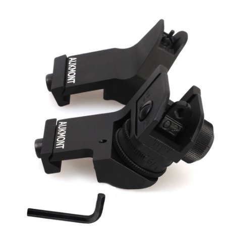 Aukmont Front Iron Sights AR15 Tactical 45 Degree Offset Backup Rapid Transition BUIS with Hexagon Wrench