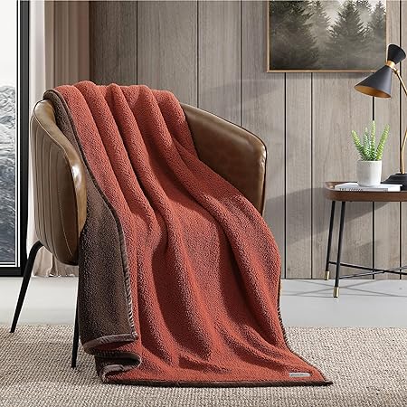 Eddie Bauer Throw Blanket Ultra Soft Plush Sherpa Home Decor, Reversible Bi-Colored Bedding, Orange/Brown