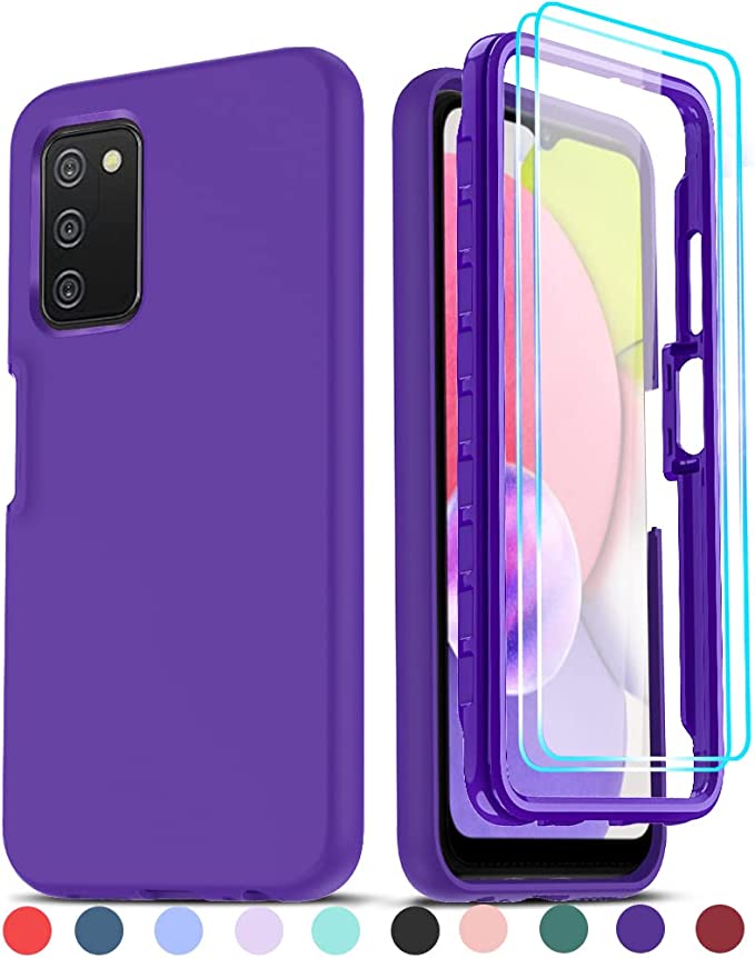 LeYi for Samsung A03S Case, Samsung Galaxy A03S Case with [2 x Tempered Glass Screen Protector], Full-Body Shockproof Soft Liquid Silicone Protective Phone Case for Samsung A03S (6.5 Inch), Purple