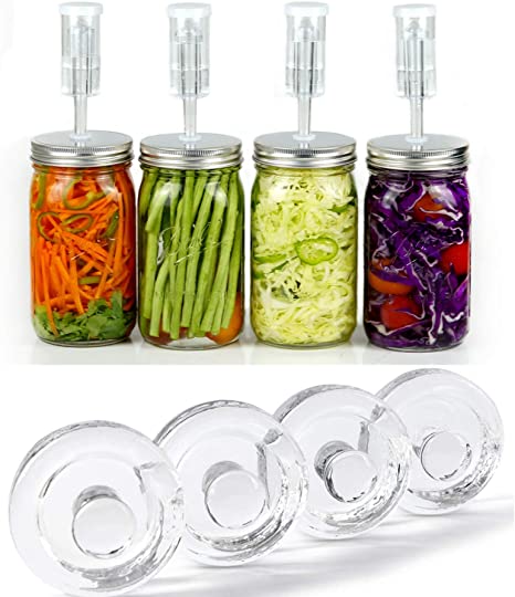 Jillmo Stainless Steel Fermentation Lids with Glass Weights for Wide Mouth Mason Jars (Jars Not Included)